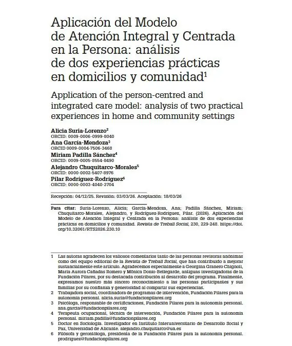 Aplicación del Modelo  de Atención Integral y Centrada en la Persona: análisis  de dos experiencias prácticas  en domicilios y comunidad